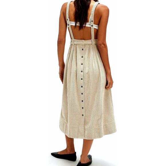 Free People Dresses & Skirts - Free People The Other Side Corduroy Pinstripe Midi Dress Open Back Size 12